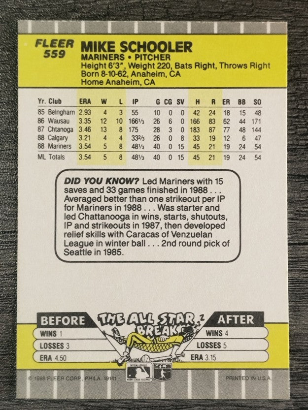 1989 Fleer #559 Mike Schooler