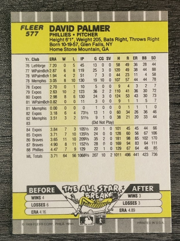 1989 Fleer #577 David Palmer