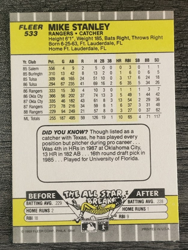 1989 Fleer #533 Mike Stanley