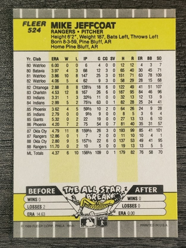 1989 Fleer #524 Mike Jeffcoat