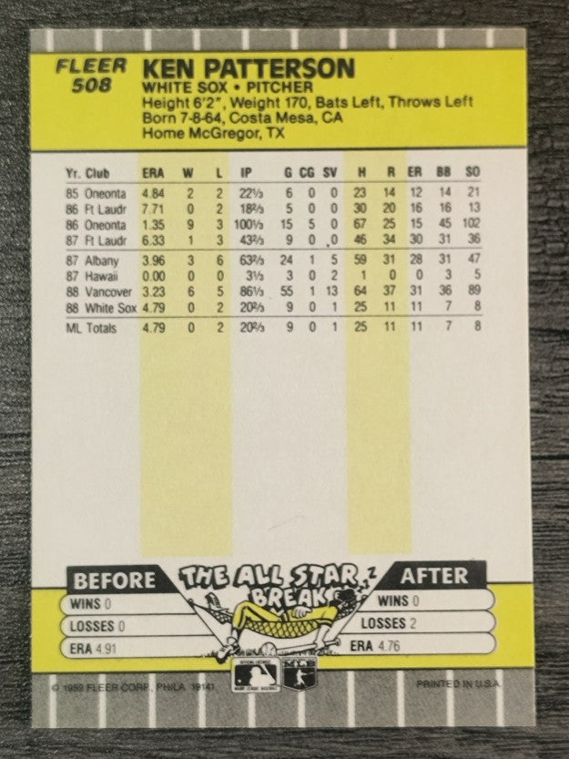 1989 Fleer #508 Ken Patterson