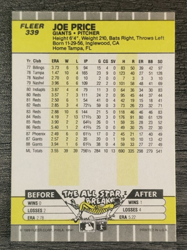 1989 Fleer #339 Joe Price