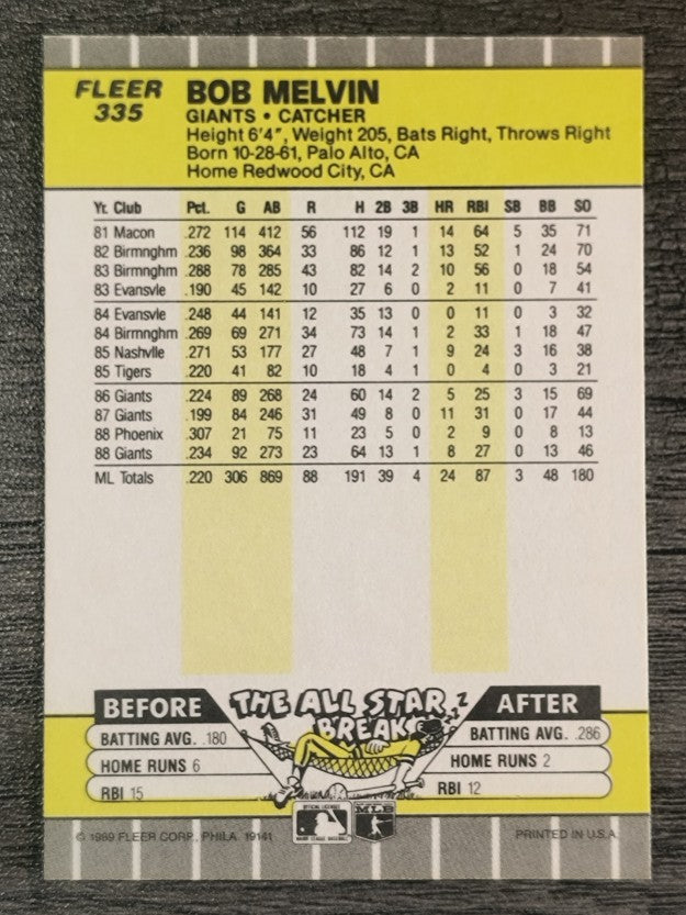 1989 Fleer #335 Bob Melvin