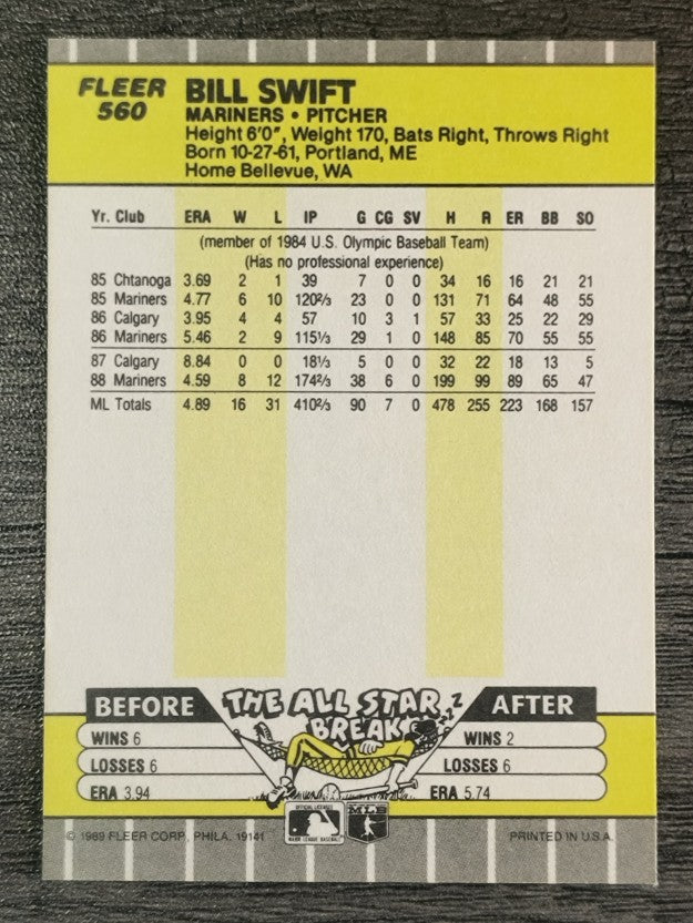 1989 Fleer #560 Bill Swift