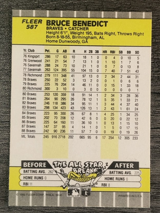 1989 Fleer #587 Bruce Benedict