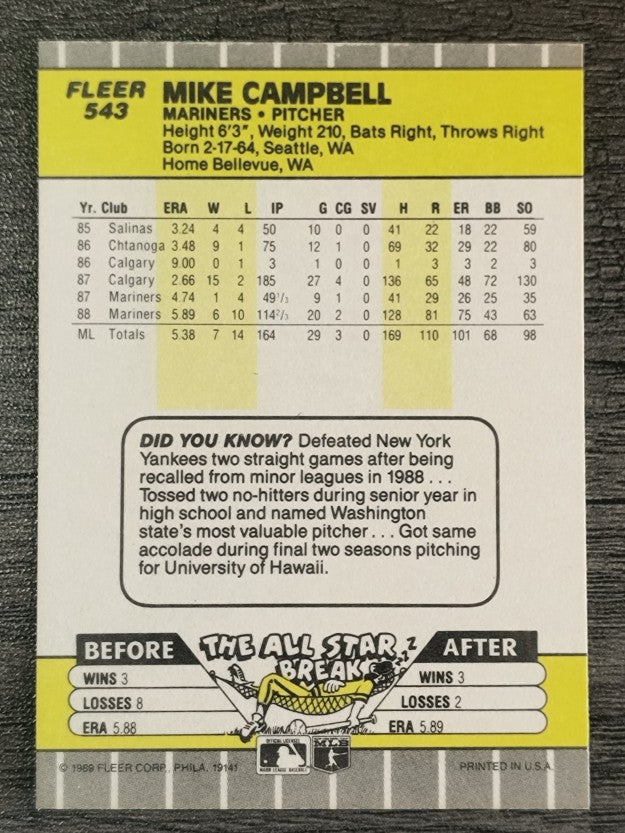 1989 Fleer #543 Mike Campbell