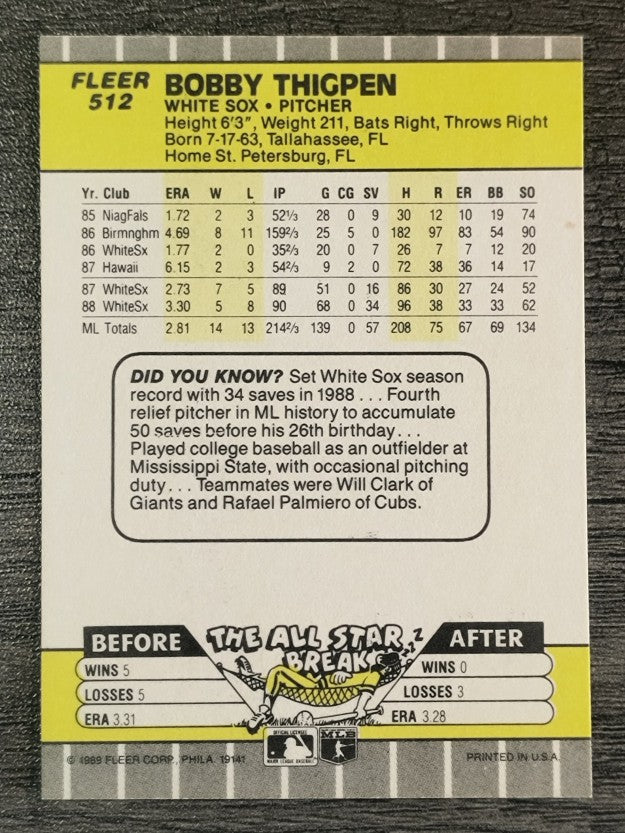 1989 Fleer #512 Bobby Thigpen
