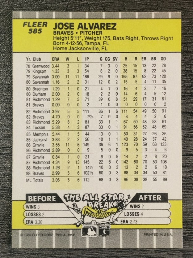 1989 Fleer #585 Jose Alvarez RC