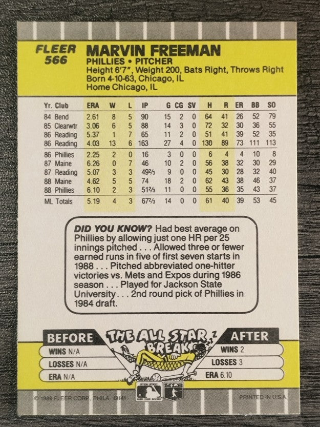 1989 Fleer #566 Marvin Freeman