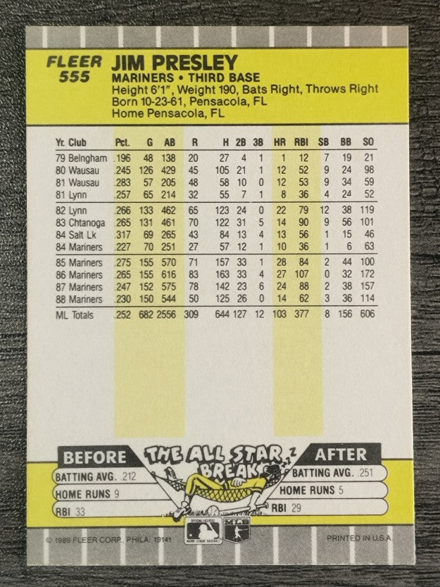 1989 Fleer #555 Jim Presley