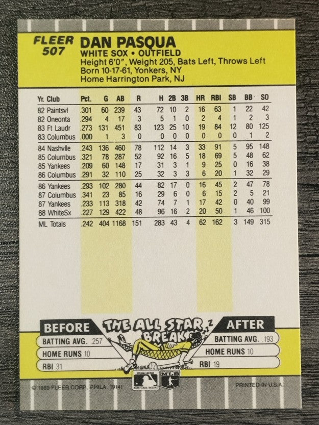 1989 Fleer #507 Dan Pasqua