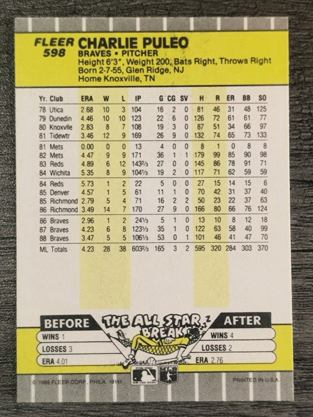 1989 Fleer #598 Charlie Puleo