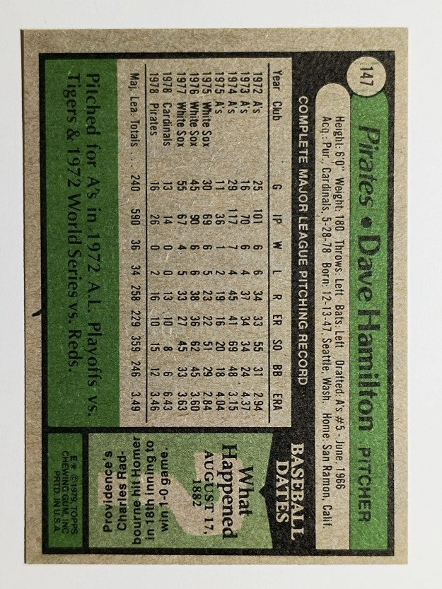 1979 Topps #147 Dave Hamilton (EX)