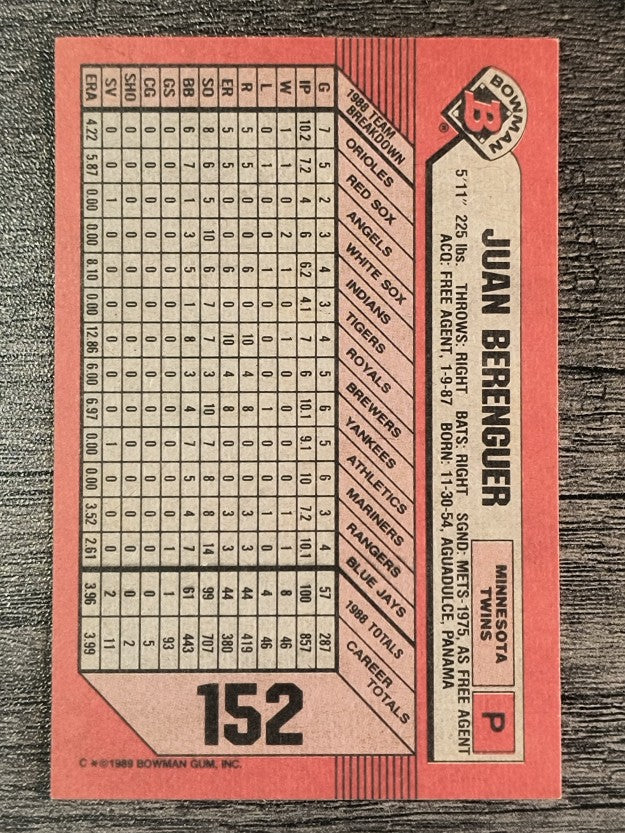 1989 Bowman #152 Juan Berenguer