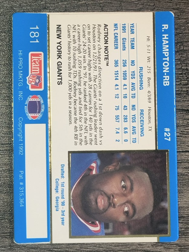 1992 Action Packed #181 Rodney Hampton