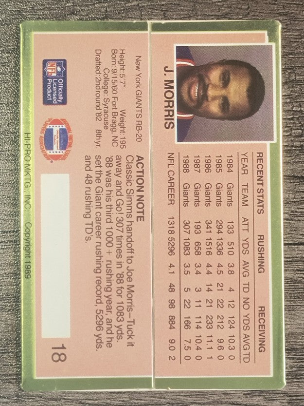 1989 Action Packed Test #18 Joe Morris