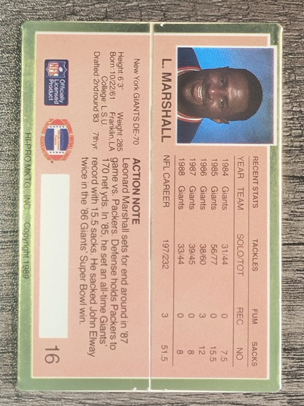 1989 Action Packed Test #16 Leonard Marshall