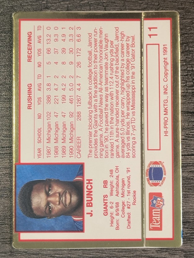 1991 Action Packed Rookie Update #11 Jarrod Bunch RC