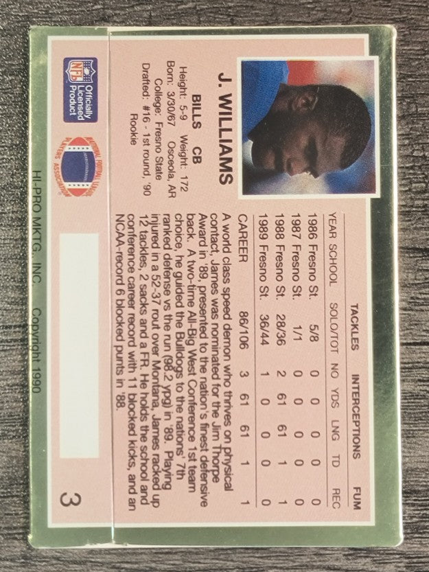 1990 Action Packed Rookie Update #3 James Williams DB RC