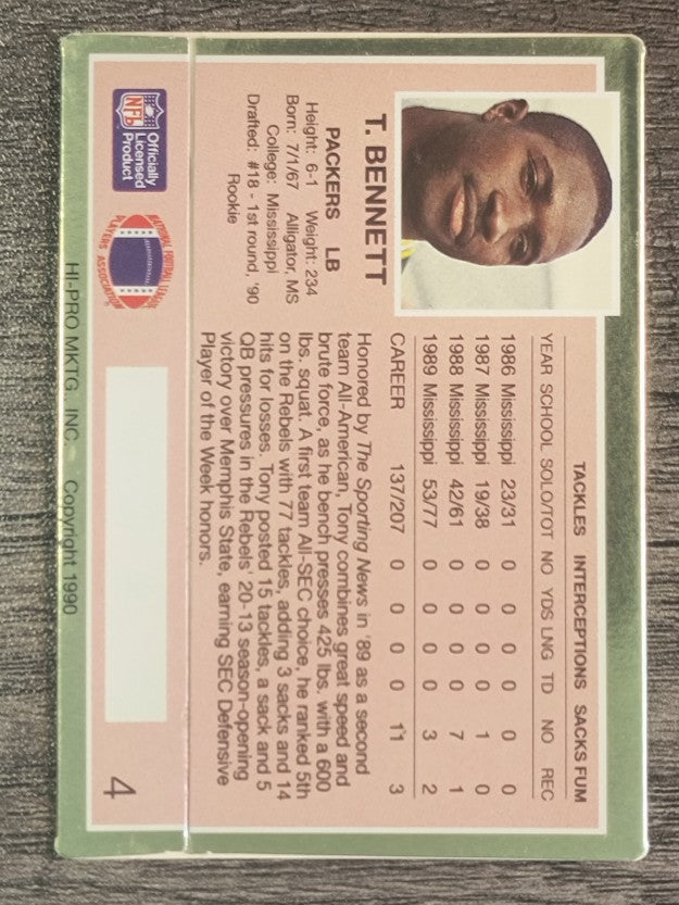 1990 Action Packed Rookie Update #4 Tony Bennett RC