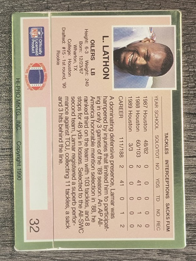 1990 Action Packed Rookie Update #32 Lamar Lathon RC