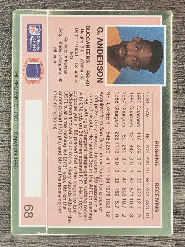 1990 Action Packed Rookie Update #68 Gary Anderson RB