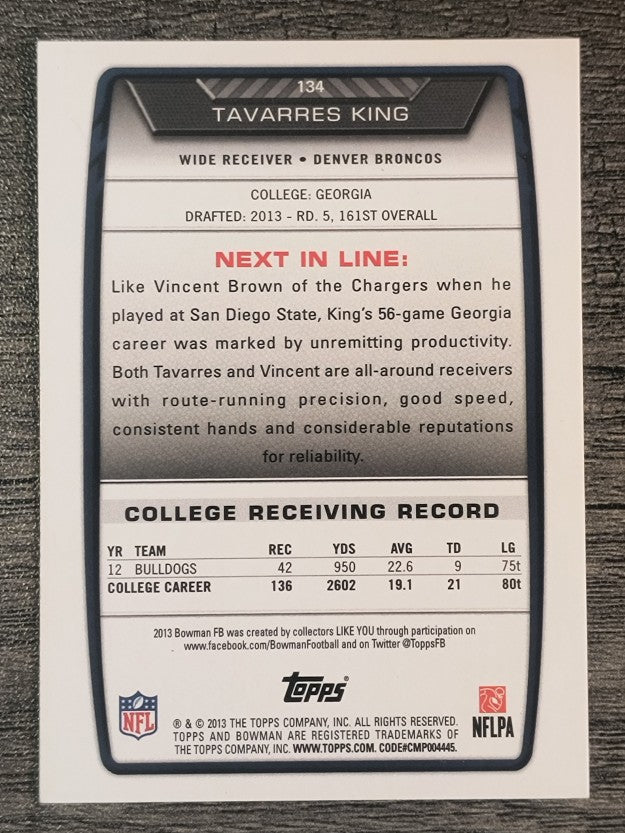 2013 Bowman #134 Tavarres King RC