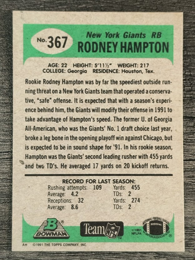 1991 Bowman #367 Rodney Hampton