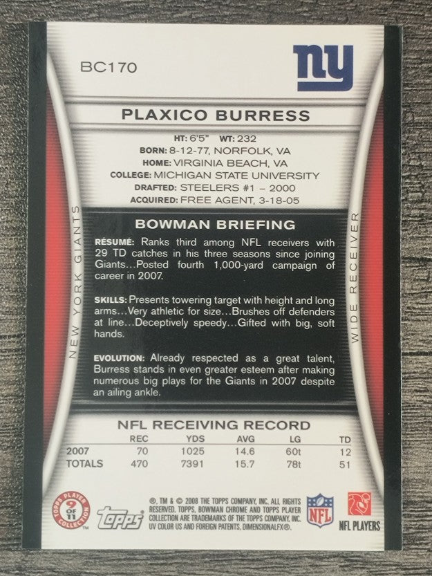 2008 Bowman Chrome #BC170 Plaxico Burress