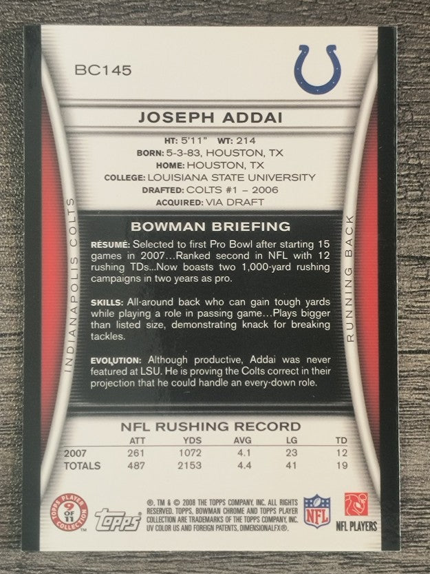 2008 Bowman Chrome #BC145 Joseph Addai