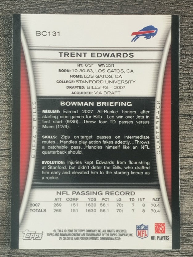 2008 Bowman Chrome #BC131 Trent Edwards