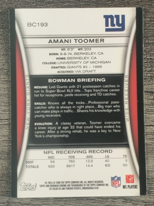 2008 Bowman Chrome #BC193 Amani Toomer