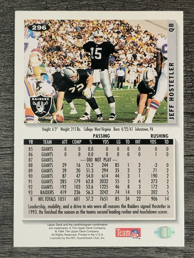 1994 Collector's Choice #296 Jeff Hostetler