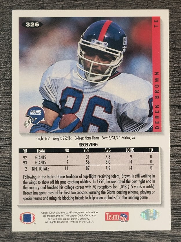 1994 Collector's Choice #326 Derek Brown TE