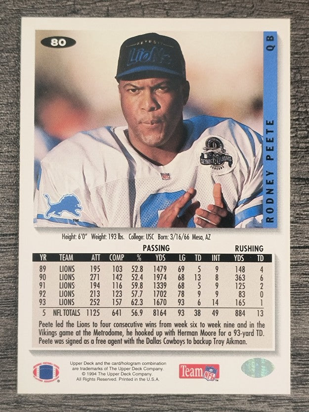 1994 Collector's Choice #80 Rodney Peete