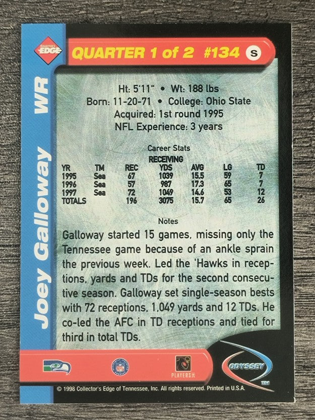 1998 Collector's Edge Odyssey #134 Joey Galloway