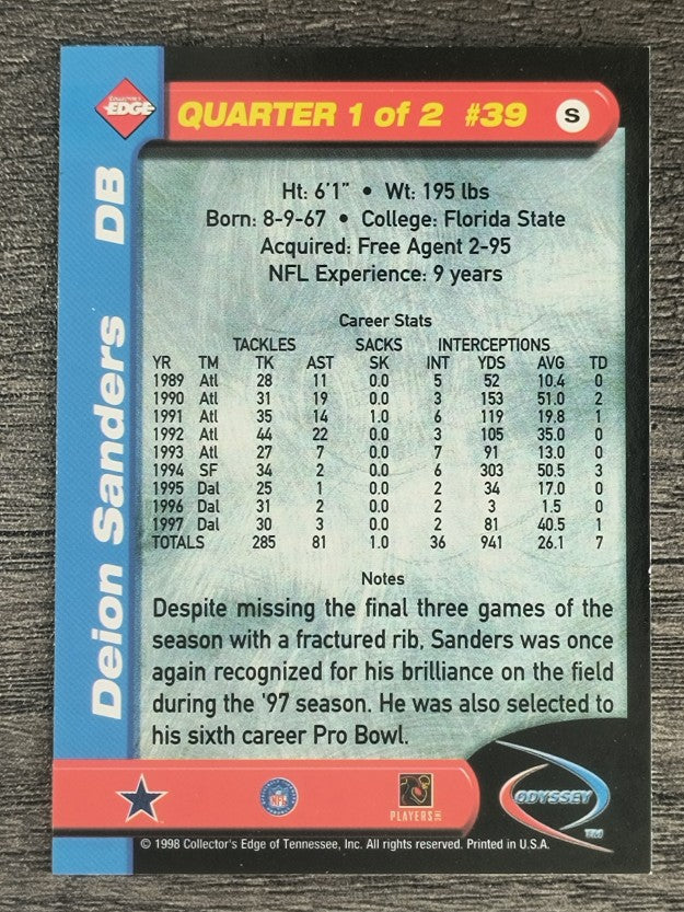 1998 Collector's Edge Odyssey #39 Deion Sanders
