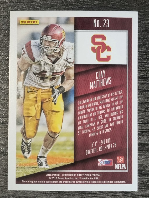 2016 Panini Contenders Draft Picks #23 Clay Matthews
