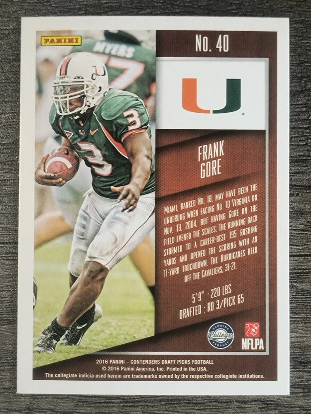 2016 Panini Contenders Draft Picks #40 Frank Gore