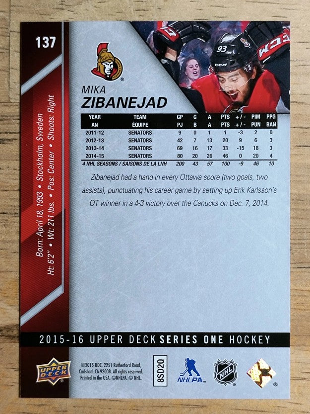2015-16 Upper Deck #137 Mika Zibanejad