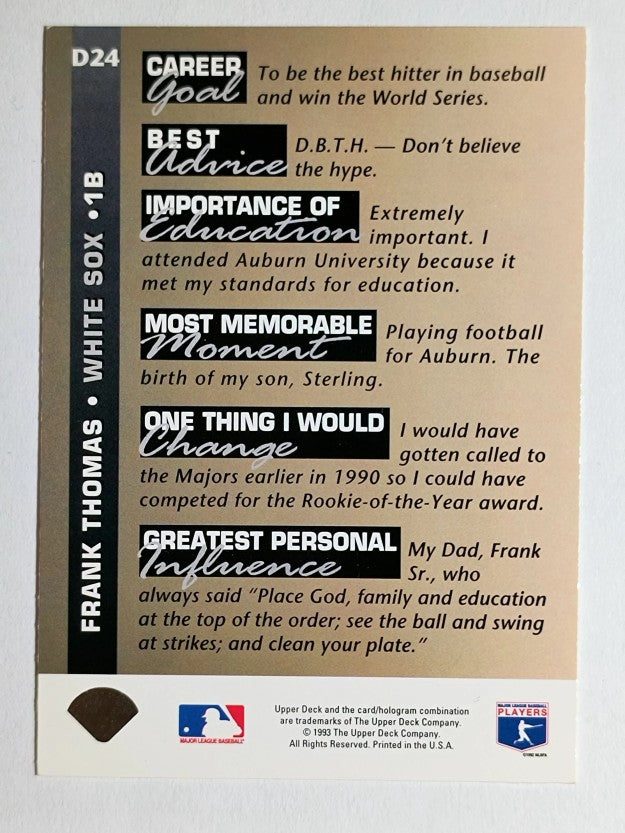 1993 Upper Deck On Deck #D24 Frank Thomas