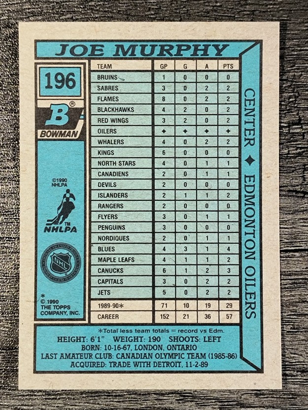 1990-91 Bowman #196 Joe Murphy RC