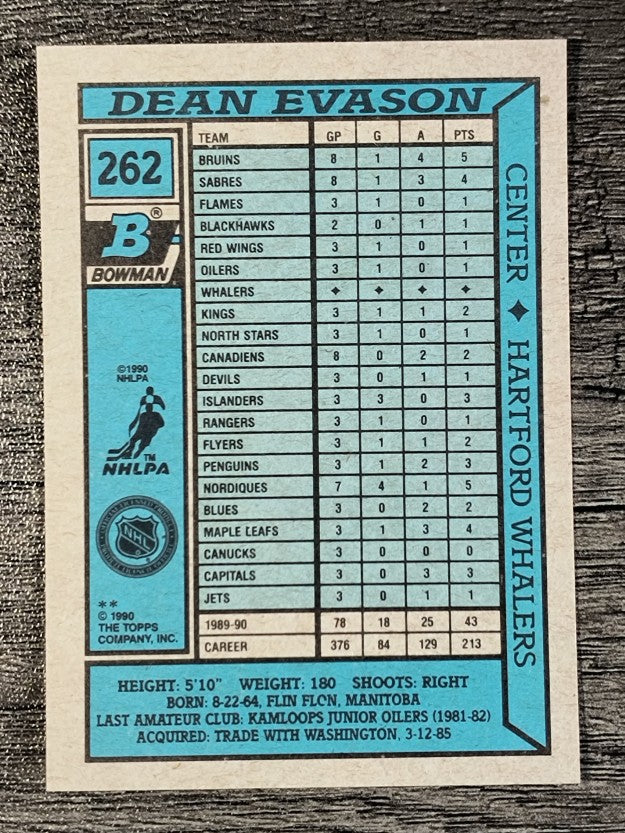 1990-91 Bowman #262 Dean Evason