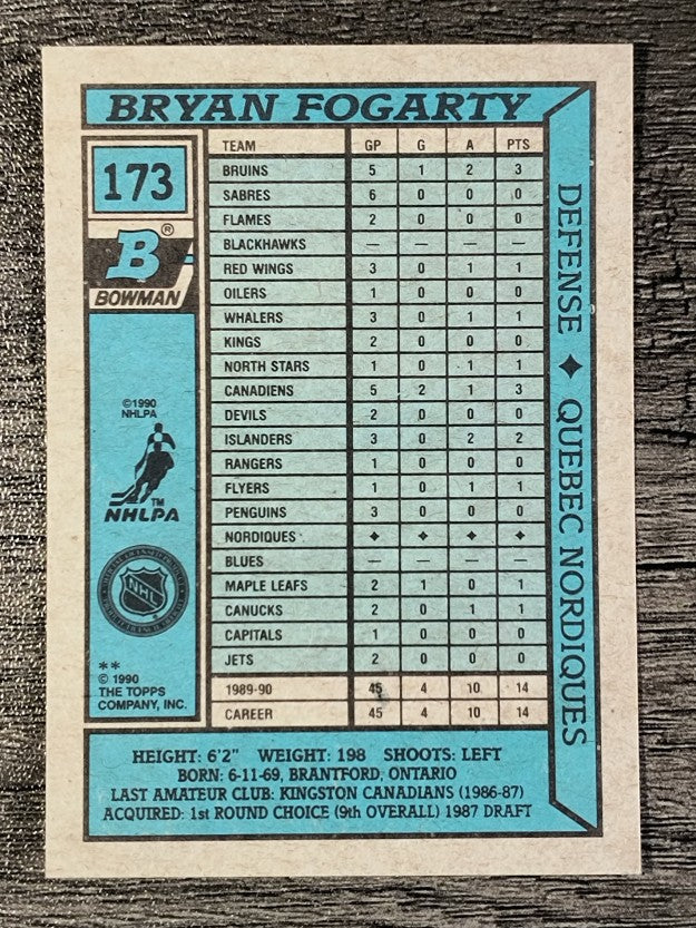 1990-91 Bowman #173 Bryan Fogarty RC