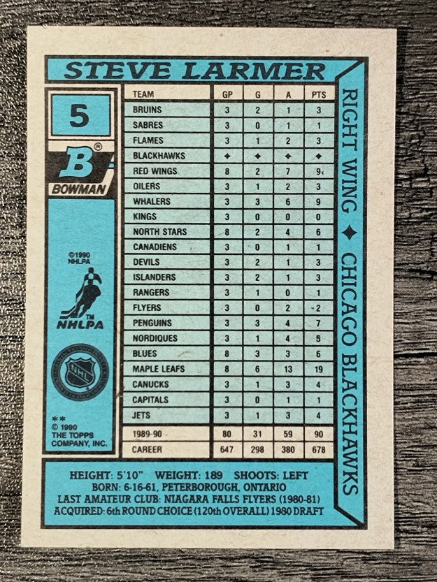 1990-91 Bowman #5 Steve Larmer