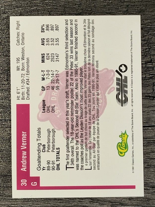 1991 Classic Four Sport French #30 Andrew Verner