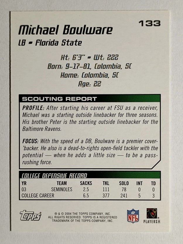 2004 Topps Draft Picks and Prospects #133 Michael Boulware RC