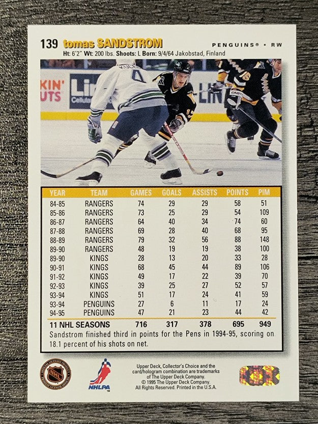 1995-96 Collector's Choice #139 Tomas Sandstrom