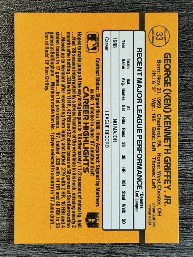 1989 Donruss #33 Ken Griffey Jr. RR RC