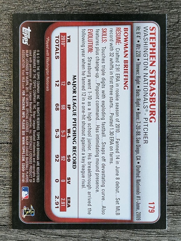 2011 Bowman #179 Stephen Strasburg